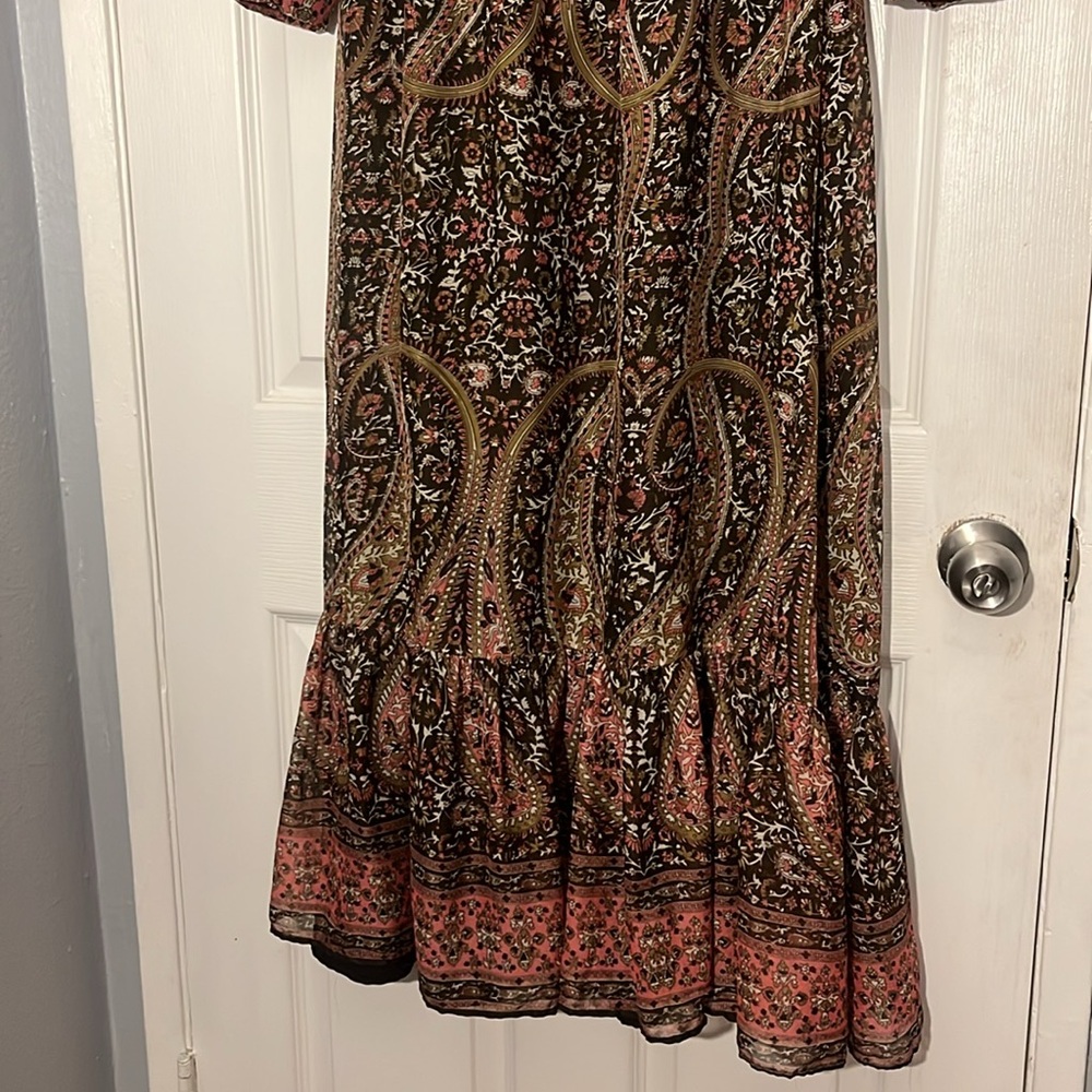 Walter Baker Ruffled Tiered Brown and Black Midi Dress